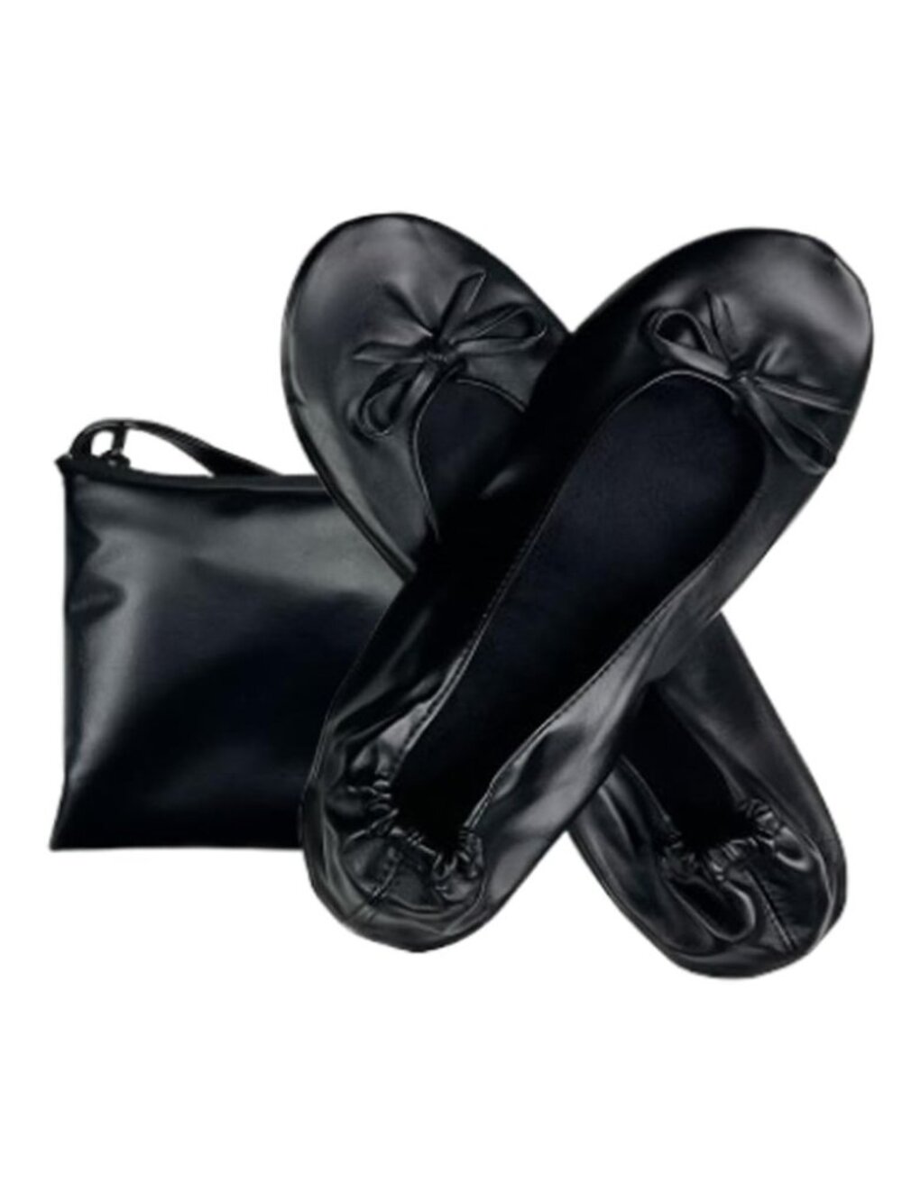 Women's Foldable Ballet Flats PU Leather Bow Design Pointed Toe Fashion